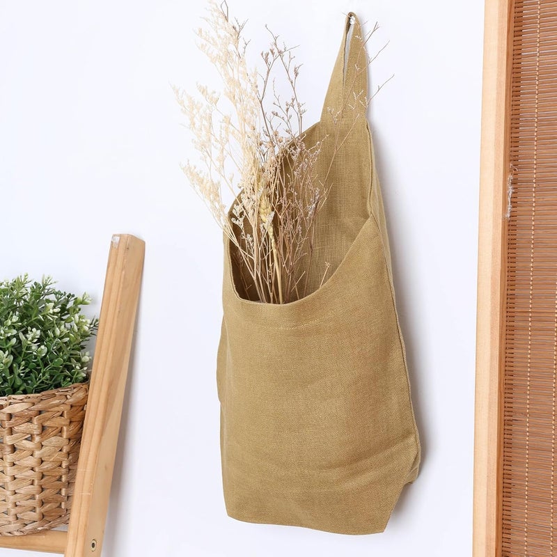 HSOFTIFY 100% Linen Hanging Storage Bags Baskets 2 Pcs, Small Wall Storage Bag for Kitchen, Bedroom, RV Camper Organizer, Sewing Room, Nursery Storage, Kids Room, Dark Yellow - Image 3